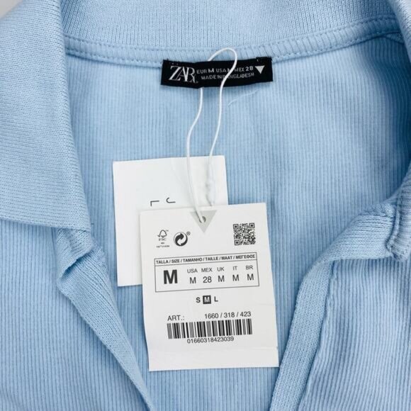 Zara Ribbed Crop Polo Shirt Medium - Picture 3 of 4